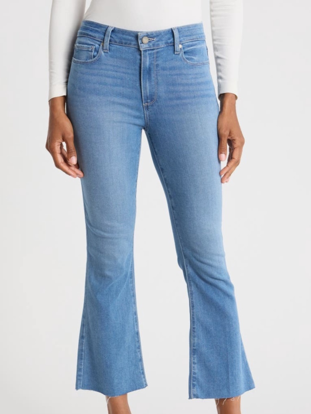 PAIGE Light Blue Flare Crop Jeans